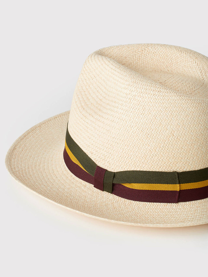 Men's Natural Regimental Panama Hat Ribbon Band