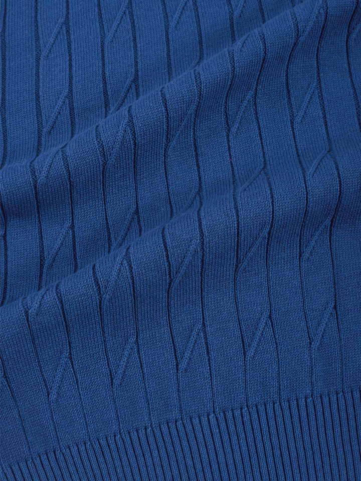 Blue close up cotton cable crew neck jumper