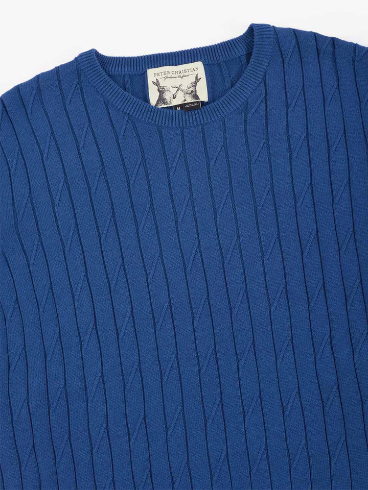 Blue collar cotton cable crew neck jumper