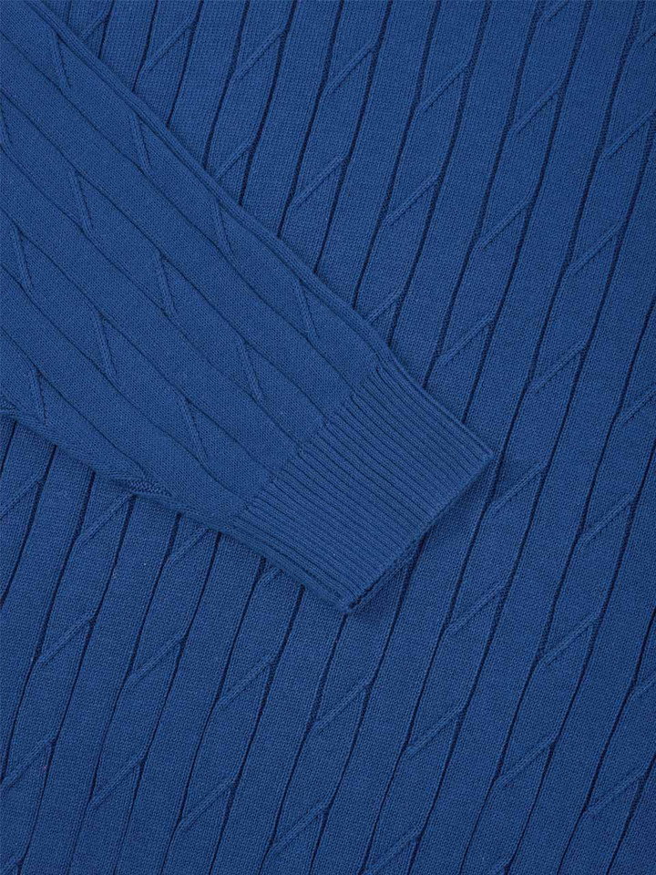 Blue sleeve cotton cable crew neck jumper
