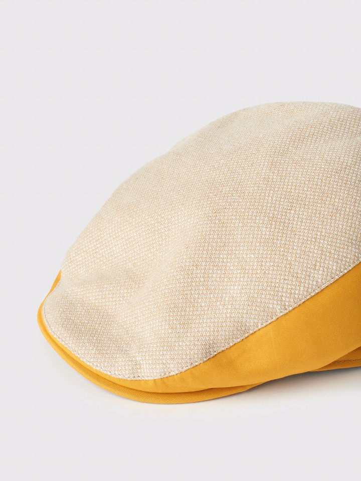Men's Yellow Cotton & Linen Flat Cap Peak