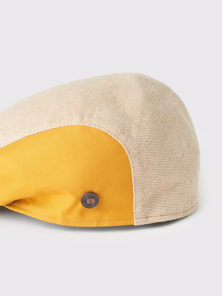 Men's Yellow Cotton & Linen Flat Cap Detail