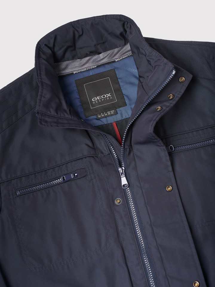 Men's Blue Geox Waterproof Coat Collar