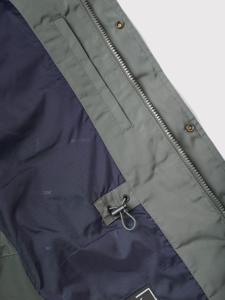 Men's Green Geox Waterproof Coat inner Pocket