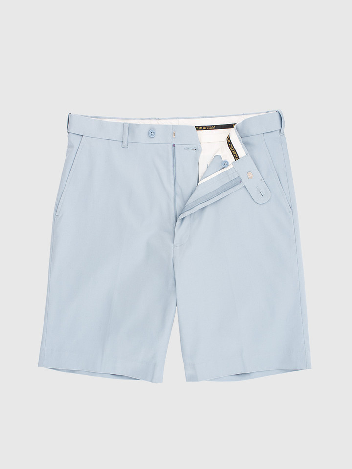Men's Light blue Khaki Cotton Stretch Flat Front Tailored Shorts