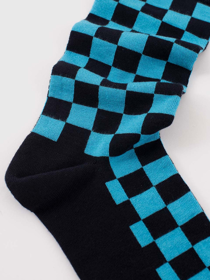 Blue Check Bamboo Rich Sock