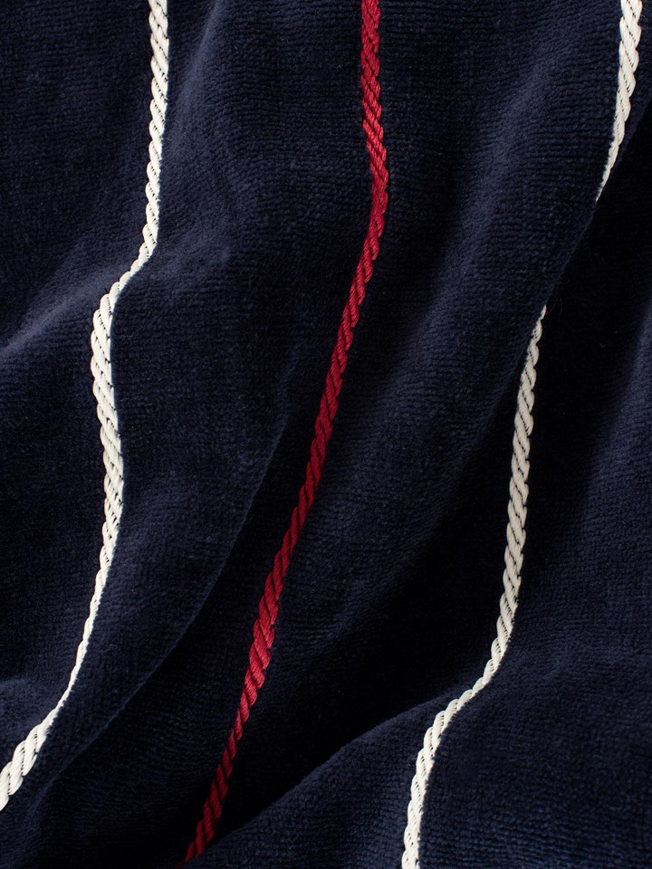 Men's Navy and Red Striped Velour Robe