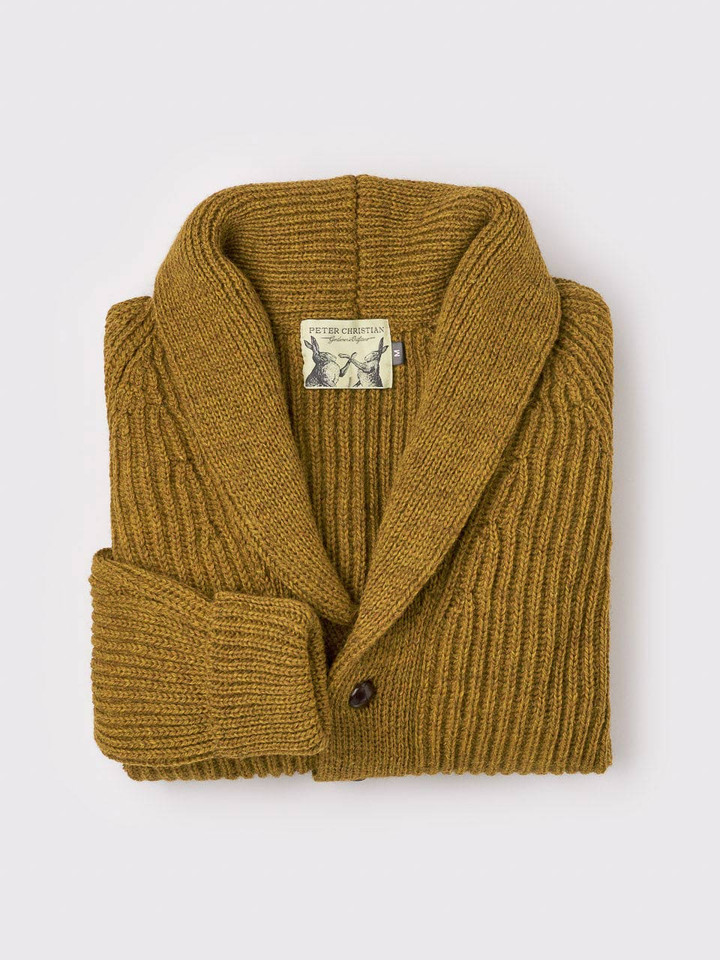 Mustard Shawl Neck Cardigan Folded