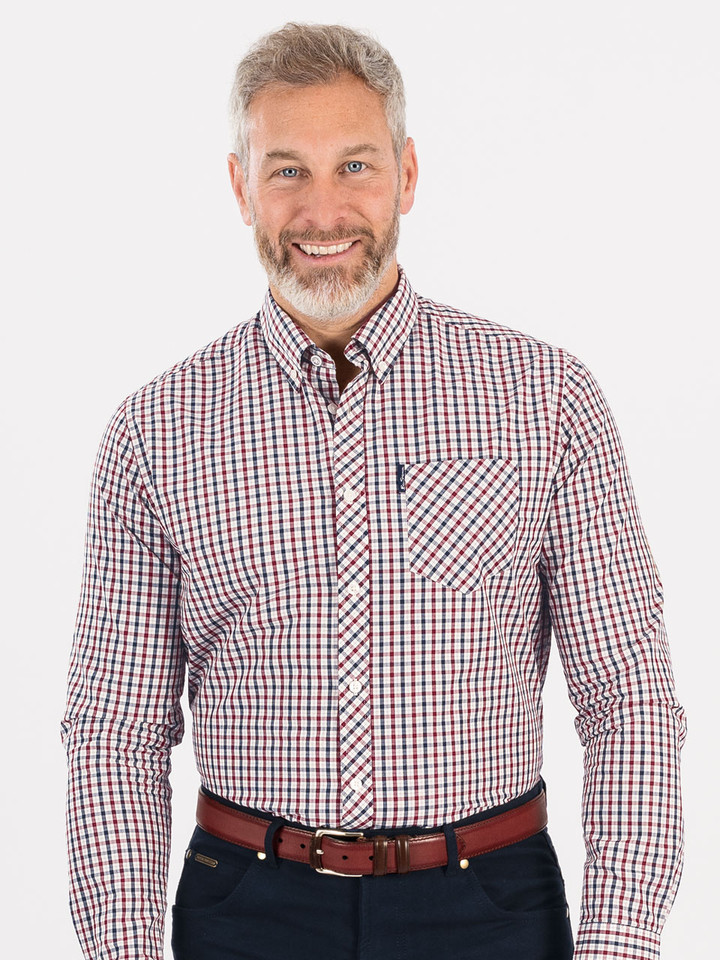 Men's Red Ben Sherman Long Sleeve Check Shirt on Model