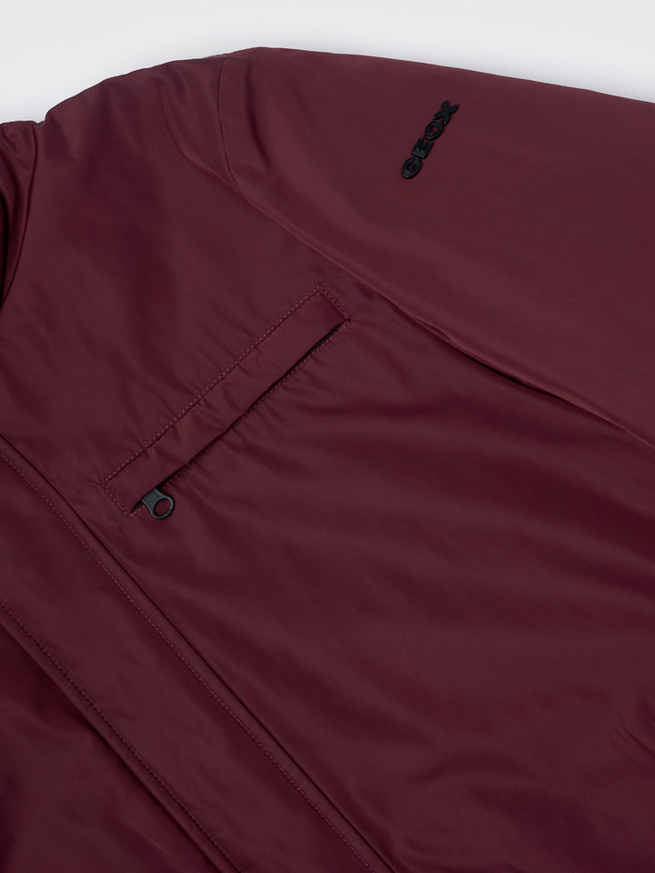 Burgundy Geox Respira Short Padded Jacket Pocket