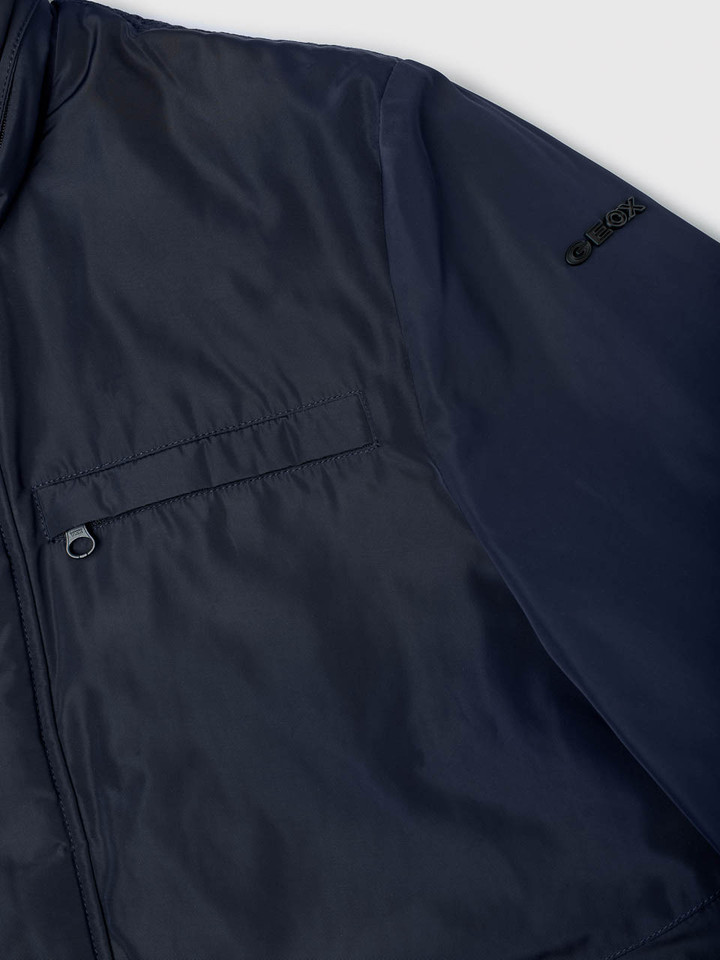 Men's Navy Blue Short Padded Waterproof Jacket Logo