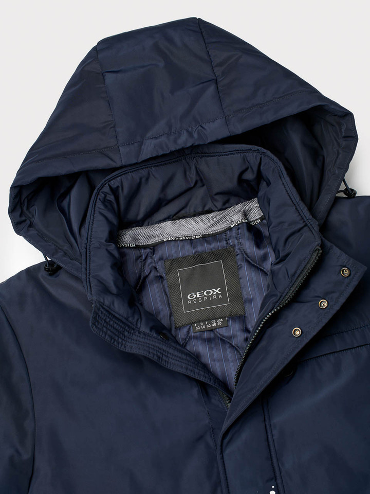 Men's Navy Blue Short Padded Waterproof Jacket Hood