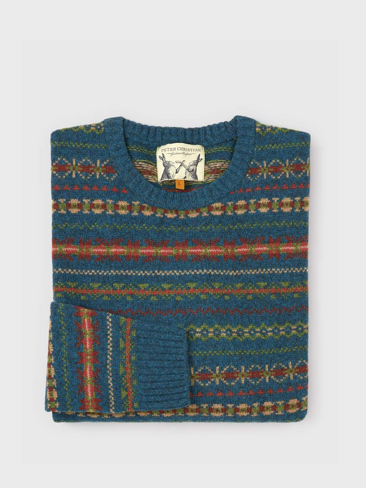 Blue Fairisle Crew Neck Sweater Folded