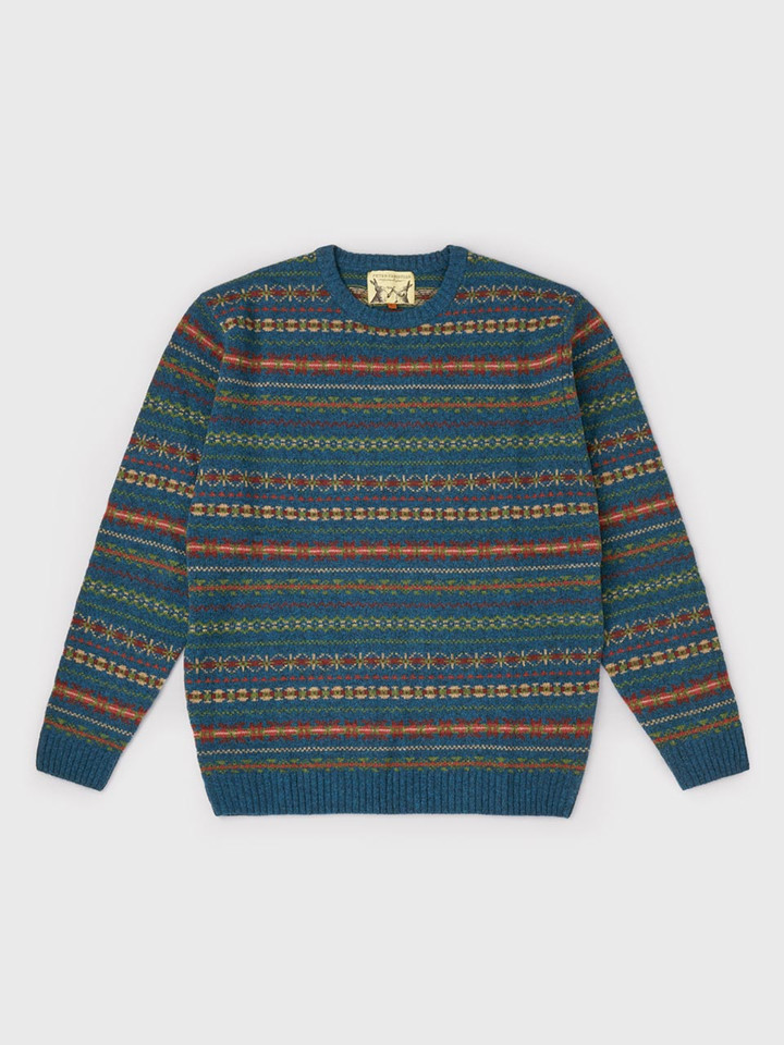 Men's Blue Fairisle Crew Neck Sweater