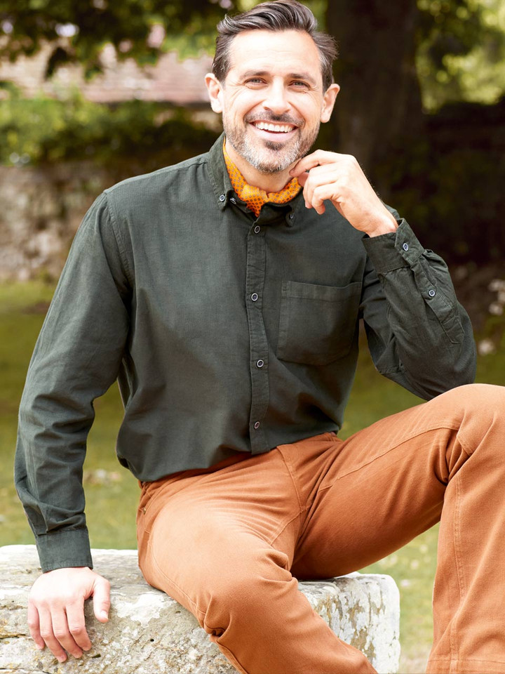 Men's Green Fine Cotton Corduroy Shirt