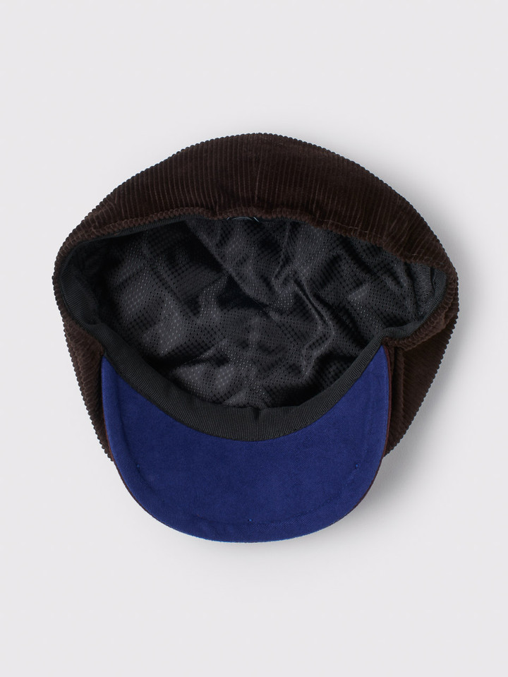 Brown Cord Bakerboy Cap Blue Peak Lining