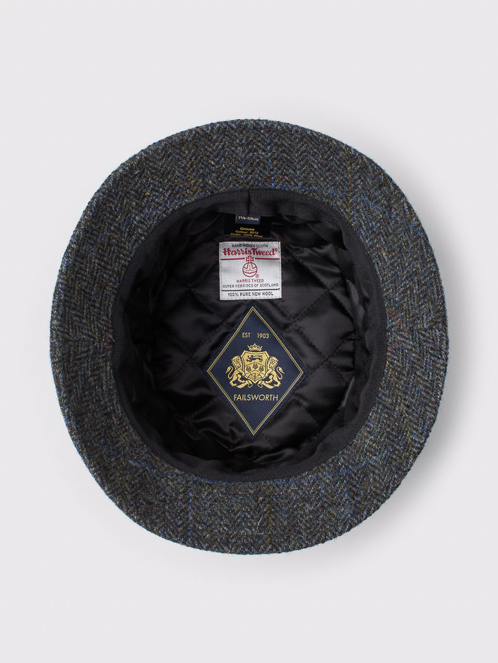 Blue Harris Tweed Roll Up Hat Lining