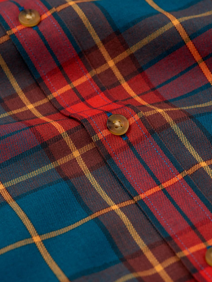 Men's Red Viyella Wool & Cotton Check Shirt Fabric Close Up