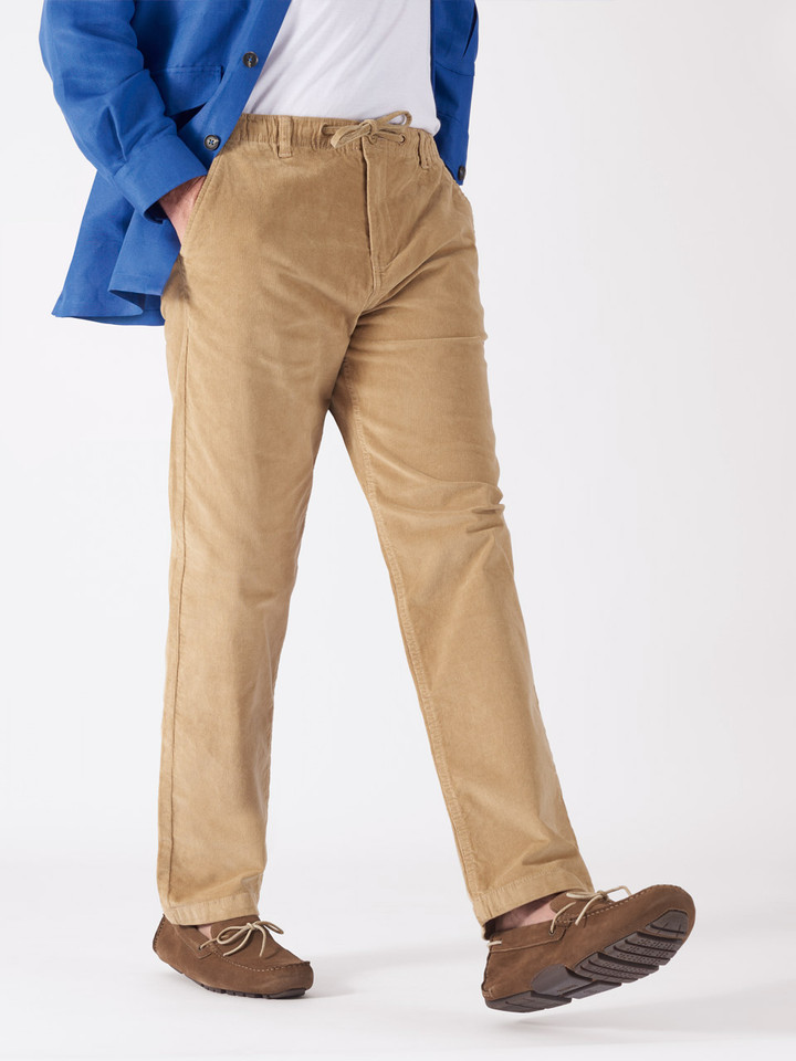 Men's Beige Sand Fine Needlecord Corduroy Drawstring Waist Pants