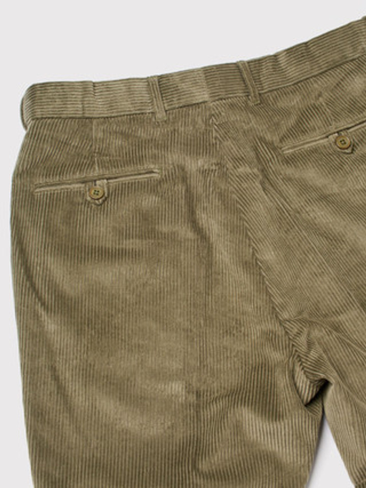 Men's Green Flat Front Corduroy Pants Buttoned Pockets