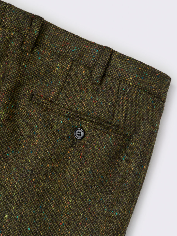 Men's Green Donegal Tweed Pants Buttoned Backpocket