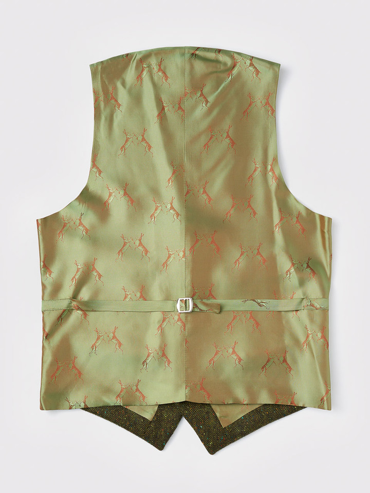 Men's Green Donegal Tweed Vest Silk Backing