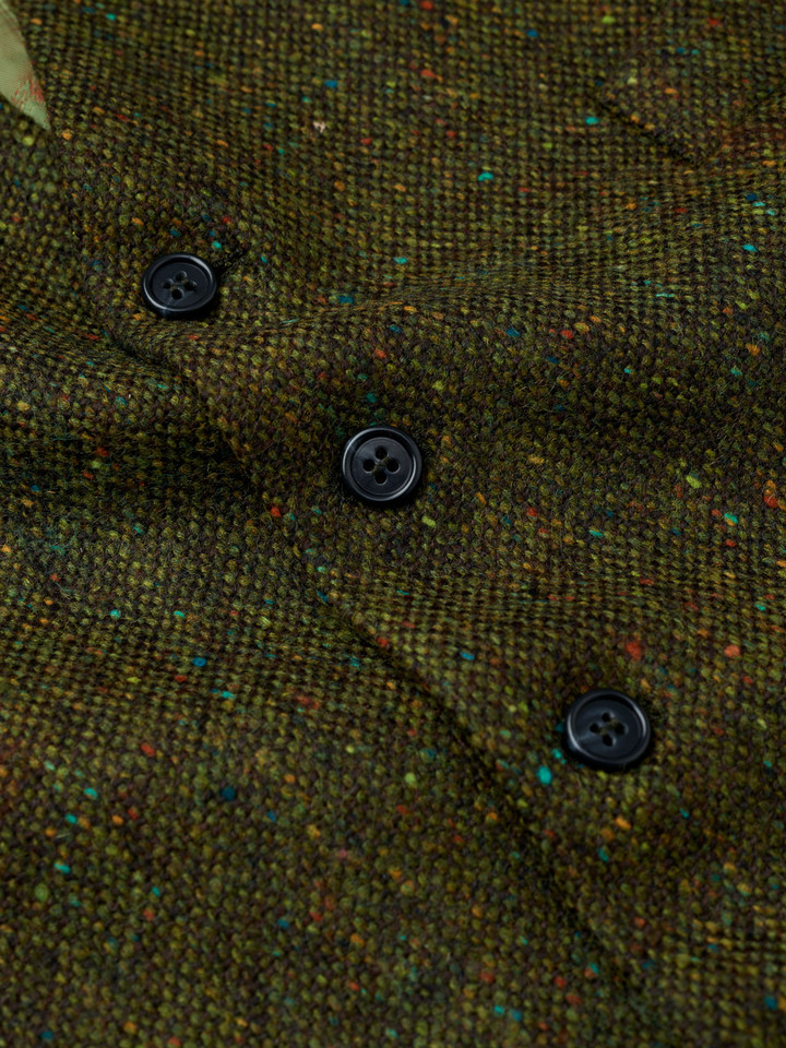 Men's Green Donegal Tweed Vest Fabric Close Up