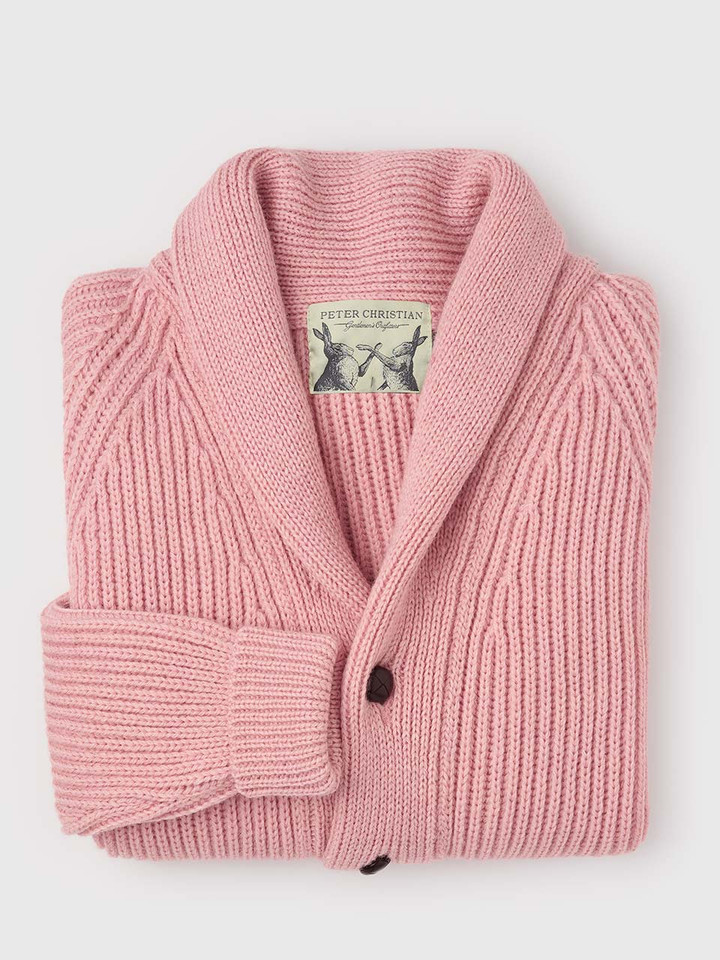 Men's Pink Shawl Neck Cardigan Folded