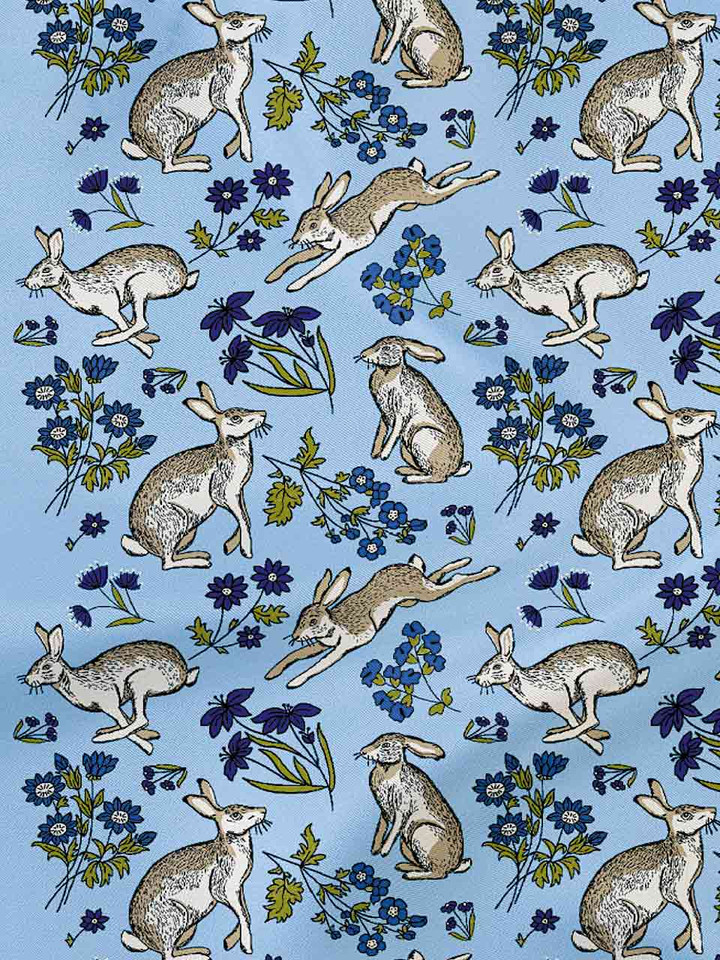 Sky Blue Hares Silk Pocket Squares