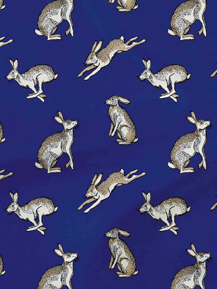 Midnight Blue Hares Silk Pocket Squares