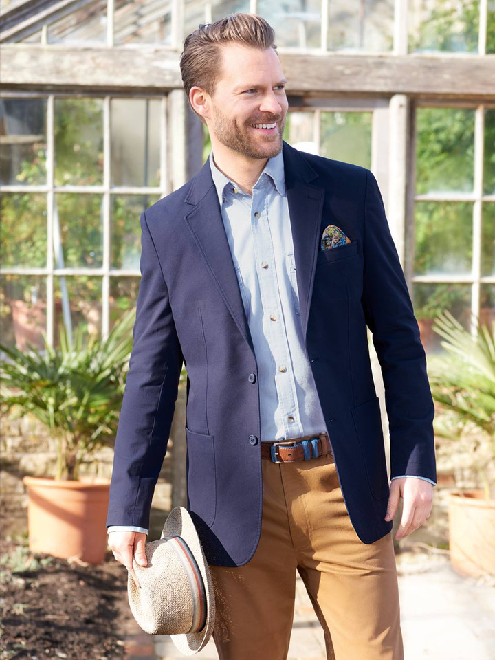 Men's Navy Blue Cotton Casual Canvas Blazer