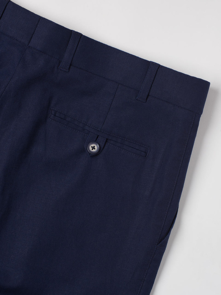 Men's Navy Blue Linen and Cotton Suit Pants Buttoned Back Pocket