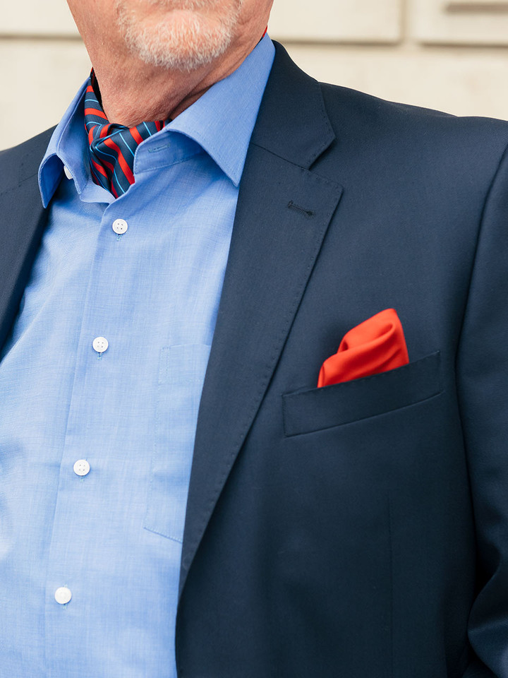 Navy Commodore Wool Blazer with Striped Silk Cravat