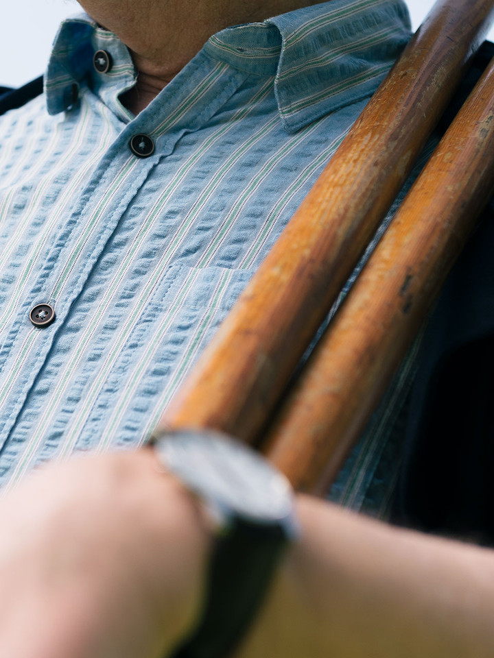 Lord Trousers wearing Striped Cotton Seersucker Shirt