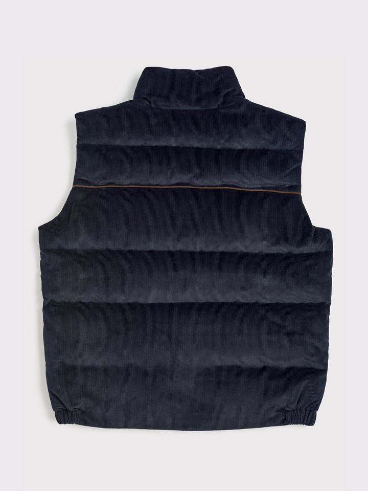 Men's Navy Fine Corduroy Padded Gilet Back