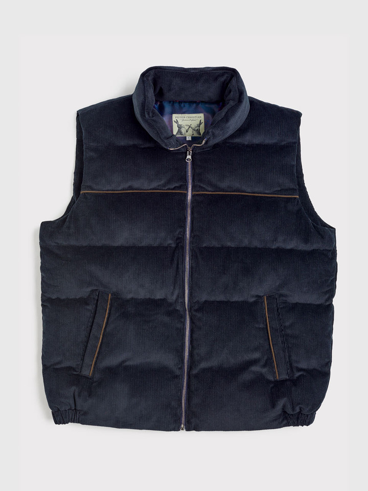 Men's Navy Fine Corduroy Padded Gilet
