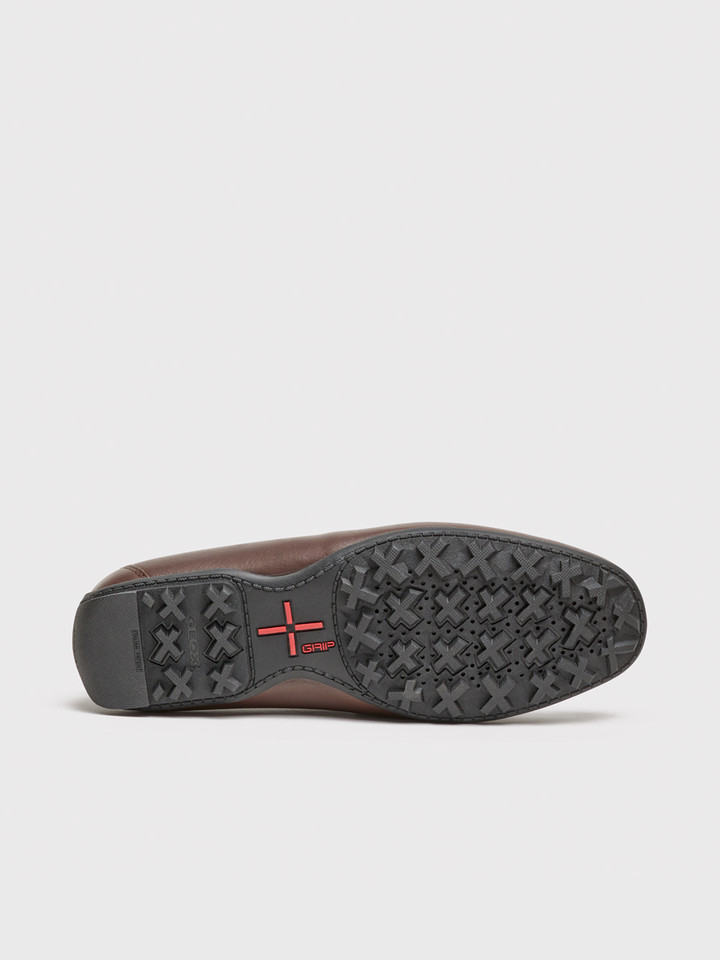 Men's Brown Geox Plus-Grip Leather Moccasin