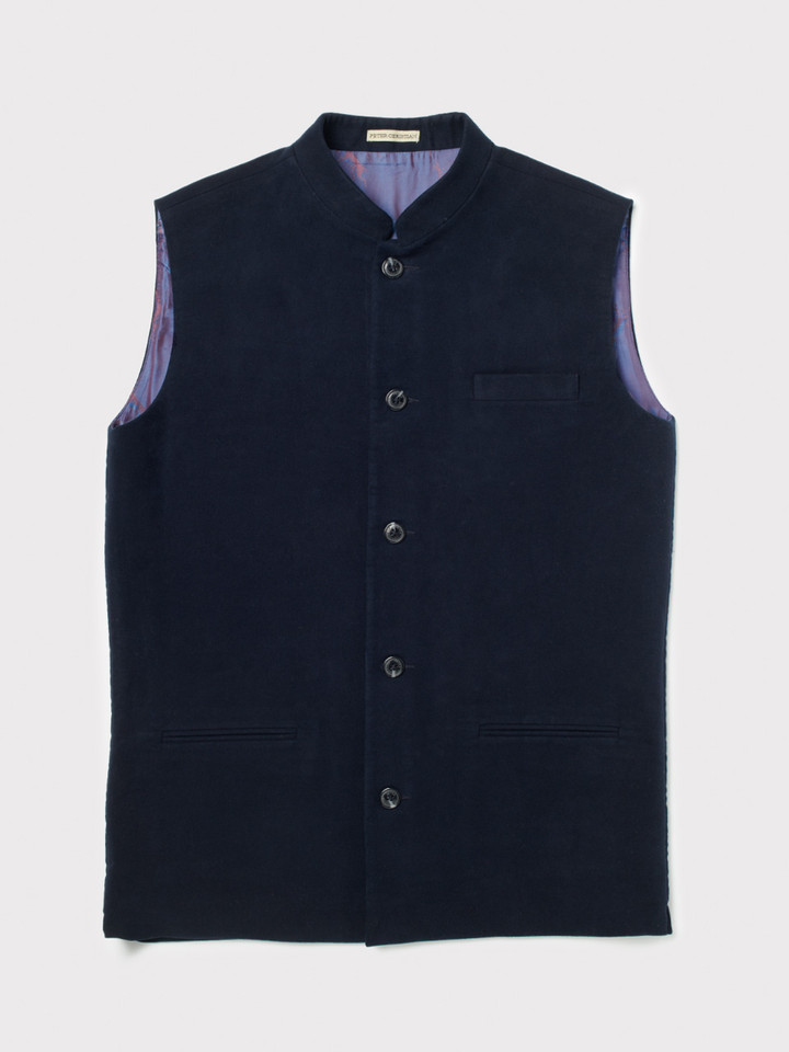 Navy Moleskin Gilet Front