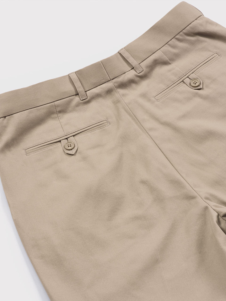 Men's Sand Flat Front Cotton Chino Pants Buttoned Rear Pockets