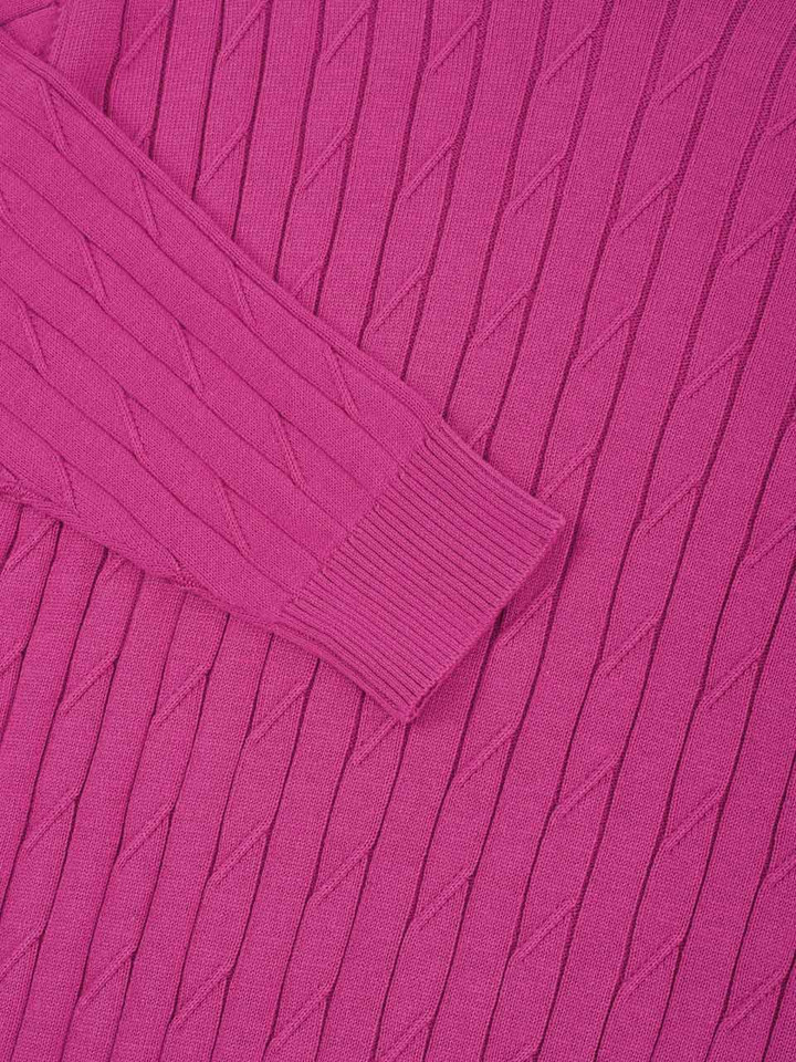 Pink sleeve close up  cotton cable crew neck jumper