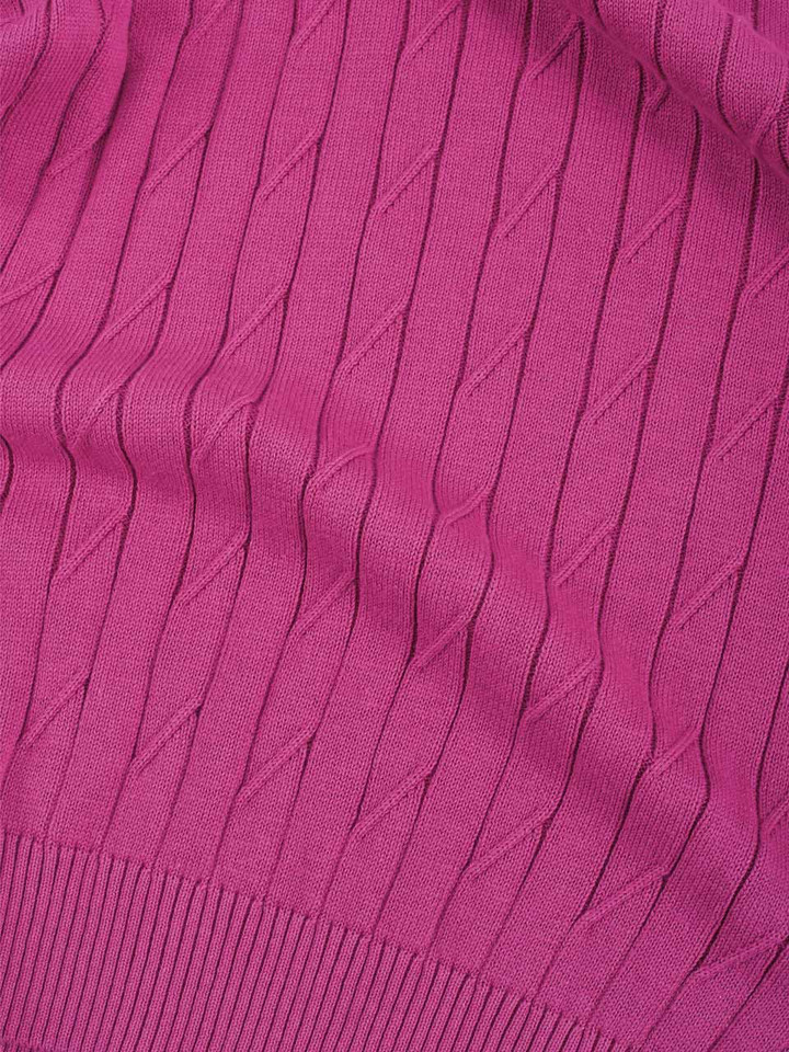 Pink fabric close up cotton cable crew neck jumper
