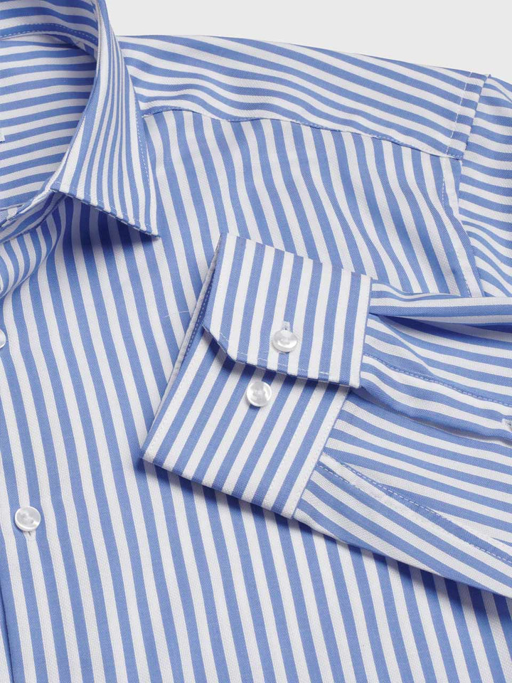 Men's Blue and White Vertical Stripe Seidensticker Long Sleeve Shirt Cuff