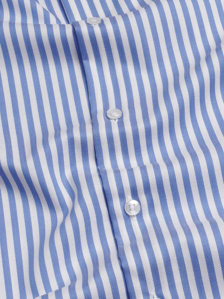 Men's Blue and White Vertical Stripe Seidensticker Long Sleeve Shirt Fabric
