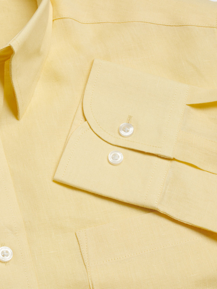 Men's Lemon Yellow 100% Linen Long Sleeve Shirt Button Cuff