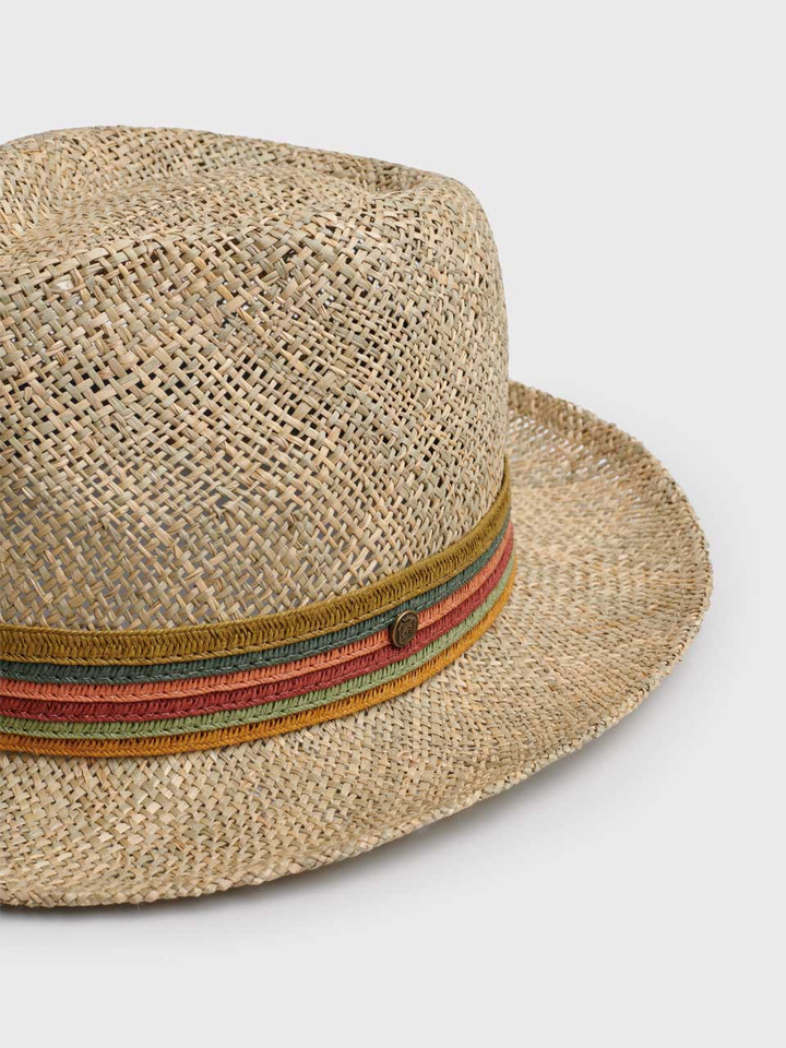 Seagrass Straw Fedora With Multicolor striped ribbon