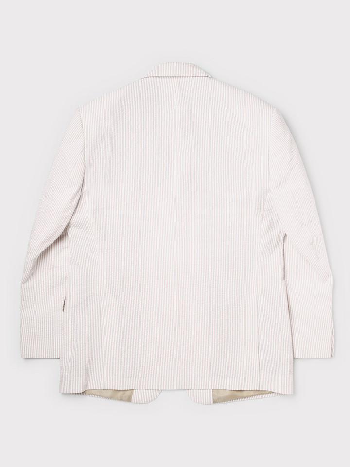 Men's Beige and White Striped Seersucker Jacket Back