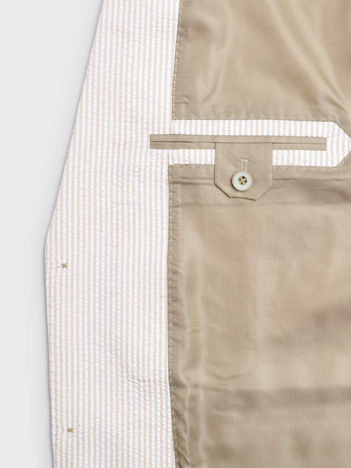 Men's Beige and White Striped Seersucker Jacket 2nd inside pocket