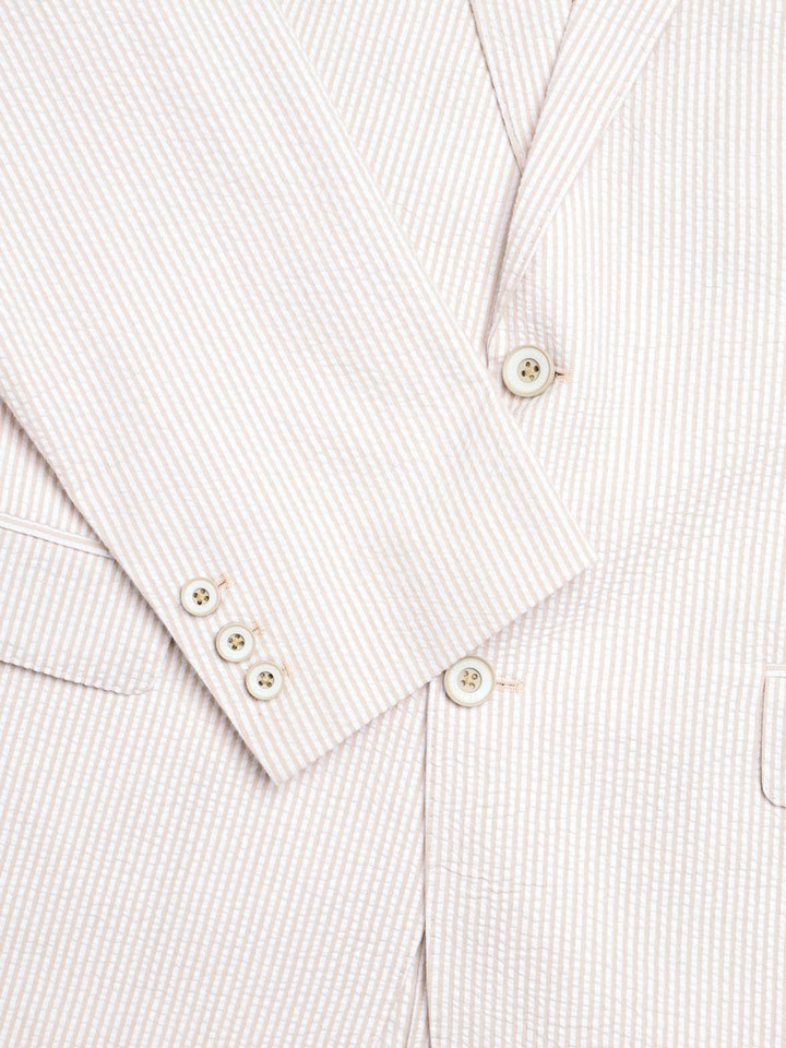 Men's Beige and White Striped Seersucker Jacket Working Button Cuff