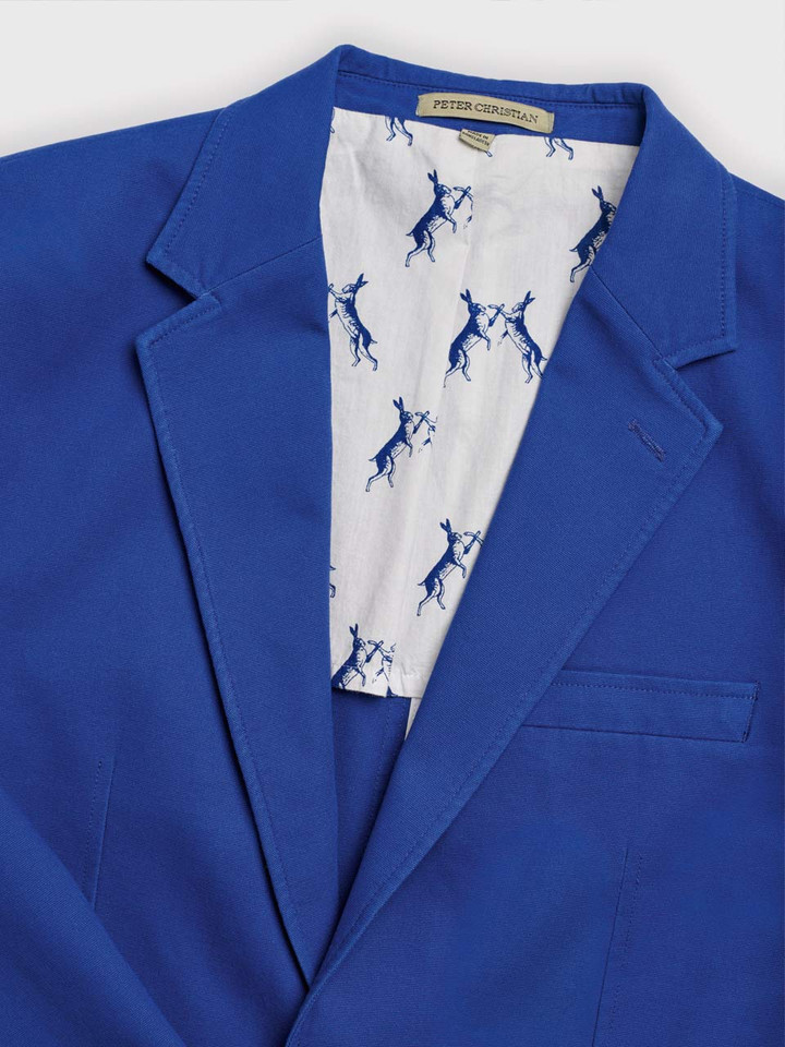 Blue Cotton Canvas Blazer Lapels
