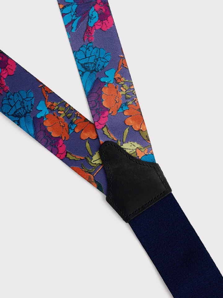 Men's Purple Floral Suspenders Leather Details
